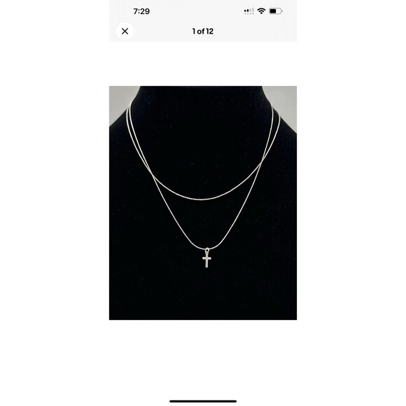 Vintage Sterling Silver Cross Pendant Necklace Double Strand Dyadema Italy - Picture 1 of 11